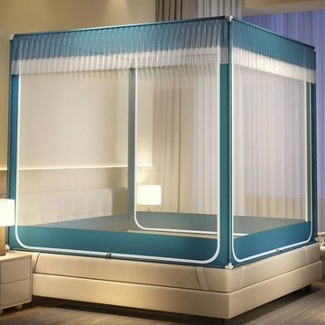 新款坐床蚊帳方頂1.2米1.8床家用三開門蒙古包兒童防摔拉鏈1.5m