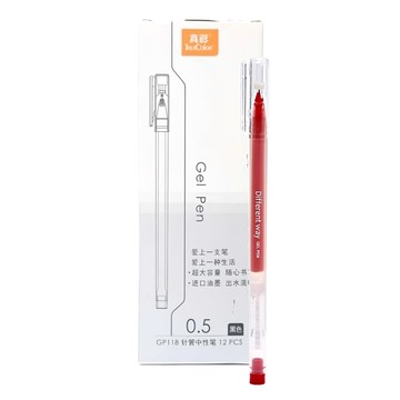 truecolor 真彩 原宿風針管式中性筆 0.5mm 12支  紅色  1組