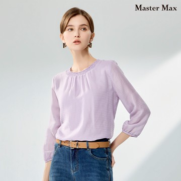 領口鬆緊素面天絲棉七分袖上衣(8427063)