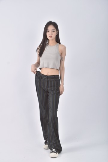 (XL) cassidy fit質感條紋黑色長褲