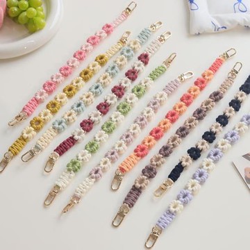 ins手工編織雙頭手機掛繩多用包包替換手提帶編織花朵相機手腕帶