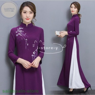 チャイナドレス ロング丈 チャイナ風ワンピース コスプレ衣装 チャイナドレス ワンピース チャイナ服 アオザイ ドレスワンピース 花柄 7分袖 2枚重ね ハロウィン 通販 Lineポイント最大get Lineショッピング