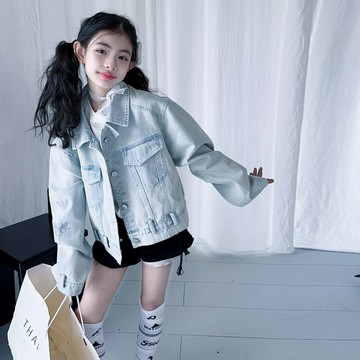 【中大女童/親子裝】甜美蝴蝶結刺繡復古牛仔外套