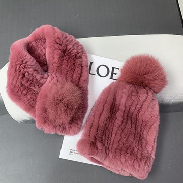 加厚保暖真兔毛皮草帽子圍巾套裝 防寒毛毛帽包頭毛絨帽子女冬季