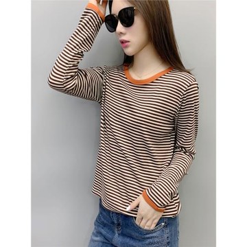 歐洲站女裝2025年新款歐貨潮條紋長袖t恤女秋裝ins港風打底衫體恤