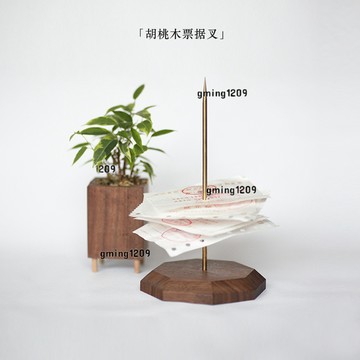 【質感木紋底座】傳票叉 菜單插單器 小票插 廚房菜單插單器 收銀單插紙針 熱賣款 桃木底座 餐廳收銀台必備