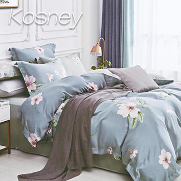 KOSNEY  花韻柔情綠  特大100%天絲TENCEL四件式兩用被床包組