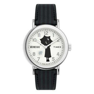 【TIMEX】天美時 x Wednesday 37毫米 熱門影集《星期三》聯名 暗黑風格腕錶(白x黑 TXTW2Y19400)