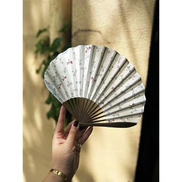 芷墨原創淑女扇子蜻蜓禪意素雅時尚小眾刀扇夏季納涼日用折扇草綠