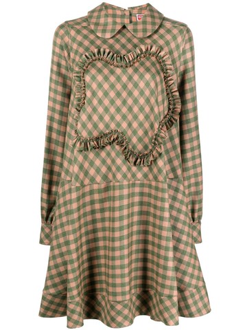Kenzo - gingham-check midi dress - women - Wool/Acetate/Cupro - 36 - Pink