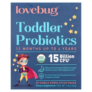 LoveBug Probiotics, 幼兒益生菌，12 個月至 4 歲，150 億 CFU，30 條，每條 0.06 盎司（1.8 克）