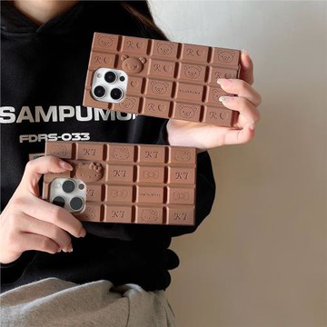 立體巧克力塊可愛KT貓輕松熊適用蘋果15手機殼14ProMax硅膠全包防摔iPhone13小眾保護套16趣味創意潮閨蜜女款