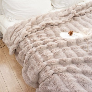 出口大尺寸雙人仿兔毛絨蓋毯雙層純色加厚冬季仿皮草大毯子裝飾毯