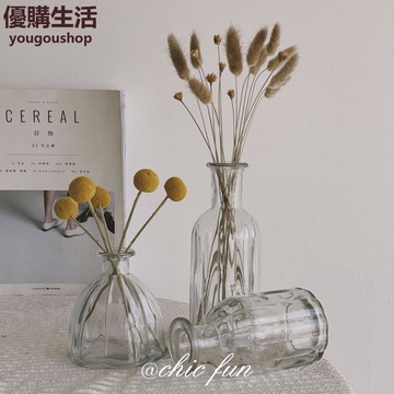 優購生活~復古小花瓶玻璃透明水養插花水晶法式日式ins風擺件尤加利葉干花咖啡廳 咖啡店 甜品店 擺件 裝飾 網美 自拍 藝術