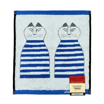 日本丸真 LISA LARSON 北歐瑞典設計風洗臉巾 正坐貓咪 藍_廠商直送