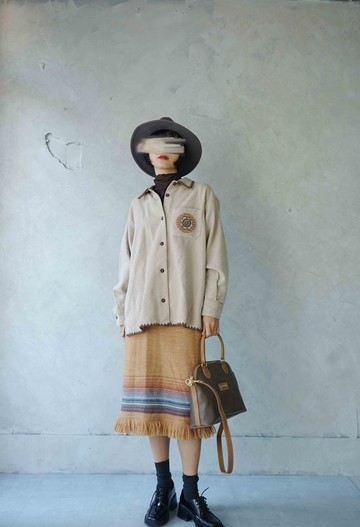 尋寶古著-民俗風駝色流蘇裙擺過膝針織裙