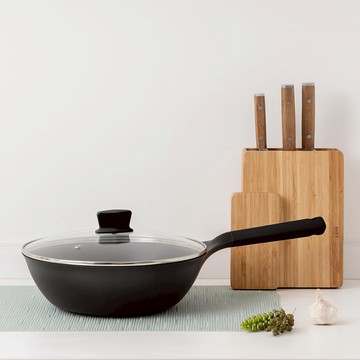 JIA品家 家嚐 不沾鍋 深煎炒鍋28cm-時尚墨黑