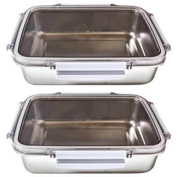 SHIMOYAMA 304不鏽鋼密封保鮮盒 25.2 x 20.7 x 6.1cm 1.6L  2組  容器 + 蓋子