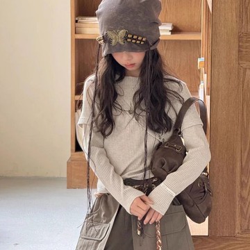 艾米戀  兒童廢土風包頭帽子 蝴蝶流蘇串珠冷帽 復古女童 小衆針織帽堆堆帽潮