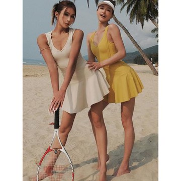 時尚潮牌女夏季休閑運動連衣裙美背網球裙跑步瑜伽服速干健身套裝