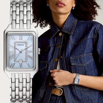 FOSSIL Raquel 晶鑽方形珍珠貝女錶 雙12購物節 送禮首選-26mm ES5402