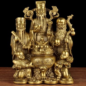 純銅福祿壽三星擺件招財喜財銅三仙福祿壽星神像站立三星高照擺設
