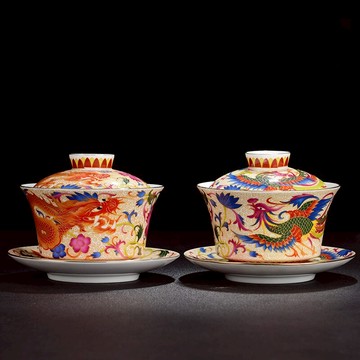 琺瑯彩蓋碗單個茶杯陶瓷大號300ml特大三才茶碗功夫茶具套裝家用