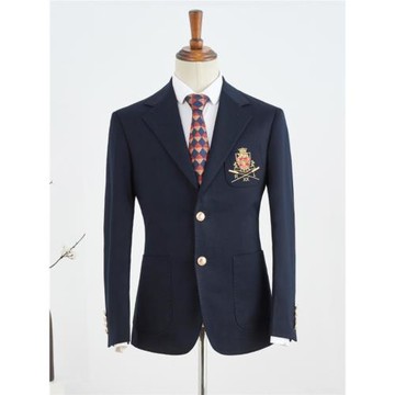 英倫風西服上衣男新款休閑時尚刺繡藏藍色炸街修身小西裝外套單件