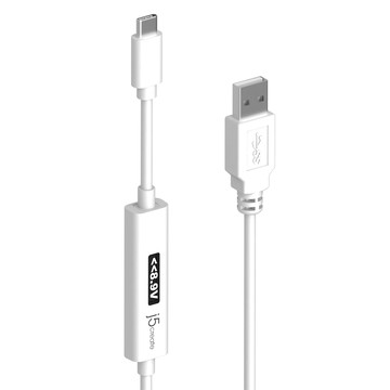 j5create 凱捷國際 Type-A-USB-C內嵌OLED動態螢幕顯示2.0充電傳輸線 JUCP13  120cm  1條  白色