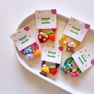 韓國熒光彩色小房子造型髮圈 寶寶可愛髮飾 水果搭配發圈 AB版頭繩 女孩子禮物