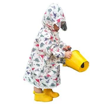 愛北鼻 兒童加厚加強防水雨衣 加高領口防水  侏儸紀公園 白色  130~140cm