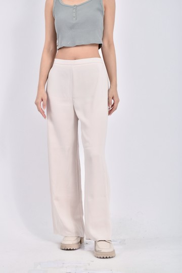 (M) sans高腰質感西裝鬆緊腰杏色長褲