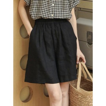 韓系學院風文藝黑色闊腿褲子女夏季2026新款顯瘦直筒褲休閑短褲子