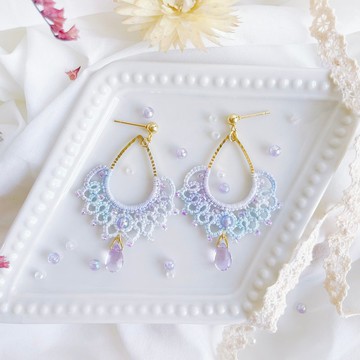 Rosana 。蕾絲流光優雅加冕 - 蕾絲編織耳環-吊墜版