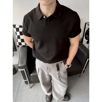 【SEMPLICITA】老錢風 單釦 POLO 立體 波浪 針織 合身 短袖 實拍! 上衣 緊身 短袖 短Tee