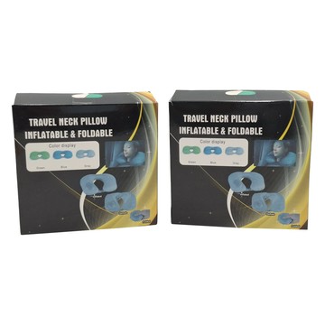 EDISH 按壓式充氣頸枕 彩盒裝 2入  輕巧便攜旅行枕  柔軟舒適護頸枕  15 x 12.2 x 5.2cm  顏色隨機