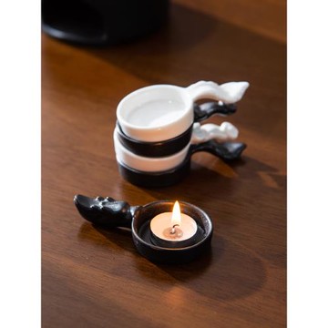 高顏值陶瓷蠟燭托茶道配件吉祥如意小陶瓷托小蠟燭托盤燭臺黑白色