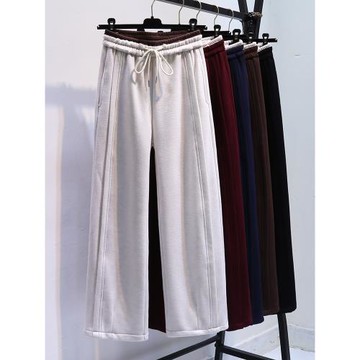 高腰彎刀秋冬新款加絨長褲子女假兩件韓貨香蕉拖地網紅直筒闊腿褲