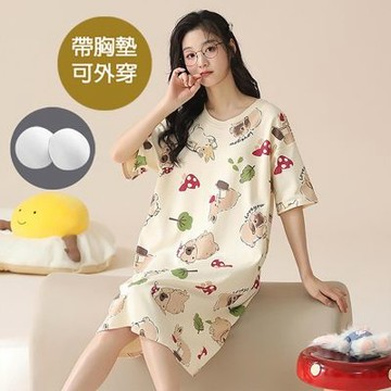 [韓國K.W.]韓國空運帥氣出擊莫代爾洋裝(居家服/家居服/睡衣/睡裙/涼感睡衣)JD3605