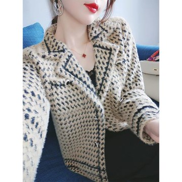 水貂絨外套女早春休閑時尚百搭西裝領駝色毛呢大衣2025年新款女裝