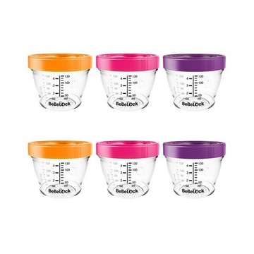 [福利商品]29-11_Bebelock Tritan材質 副食品刻度密封罐 130ml, 橘色+粉色+紫色, 6個