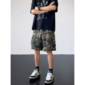 迷彩工裝短褲男夏季潮牌寬松休閑五分褲美式復古高街褲子直筒中褲