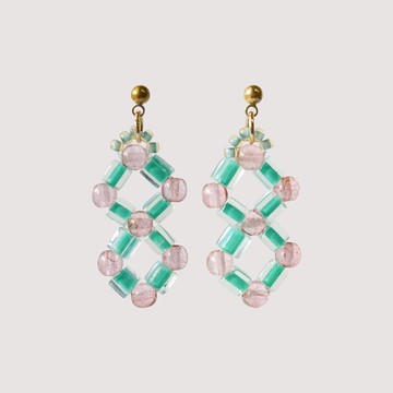 雙方塊花磚 - 藍綠 耳針耳夾