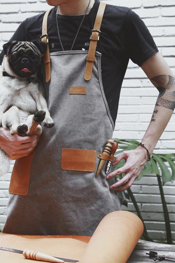 廚房餐桌圍裙-咖啡店/花藝師工作圍裙客制化創意禮物 防潑水 灰