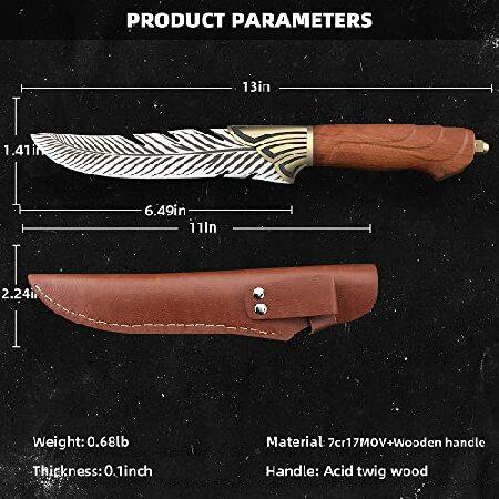 Veisky Professional Sharp Feather Boning Knives Handmade High Carbon Steel Kitchen Chef Cleaver Knife with Sheath for Outdoor Camping BBQ (6.5 inch)