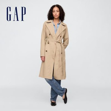 【GAP】女裝|長版翻領外套-卡其色(715913)