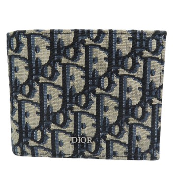 Dior 迪奧 藍色 緹花帆布 雙折短夾 【二手名牌BRAND OFF】