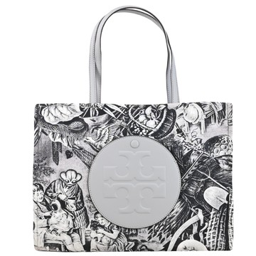 TORY BURCH 175633 外星人印花尼龍皮飾邊小號托特包.灰