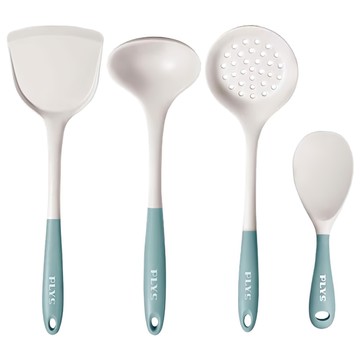 PLYS 派萊斯 SUNORO 德系矽膠不粘鍋料理廚具4件組  奶藍色  1組  鍋鏟 + 湯杓 + 濾杓 + 飯勺