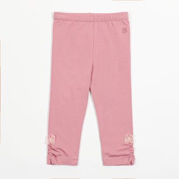 PIPPY 舒適彈性棉下抽皺內搭長褲 粉紫-120